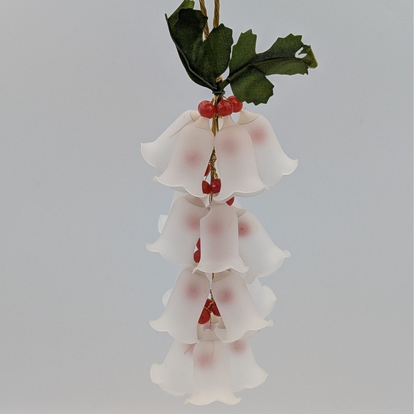 Other - Vintage Frosted Bell Cluster Christmas Ornament Red Berries Holly Leaf Holiday